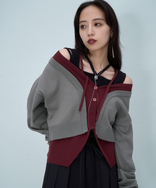 HARE(ハレ)の「2wayハイショクレイヤーVネックカーディガン(HARE)(カーディガン/ボレロ・レディース・レッド/ブラック・FREE)」の20枚目の写真