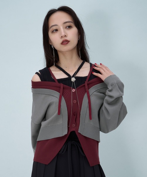 HARE(ハレ)の「2wayハイショクレイヤーVネックカーディガン(HARE)(カーディガン/ボレロ・レディース・レッド/ブラック・FREE)」の21枚目の写真
