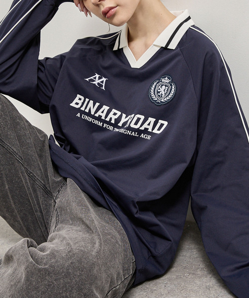 Alfred Alex(アルフレッドアレックス)の「【Alfred Alex】Oversized Soccer Game Shirt / オーバーサイズ サッカーゲームシャツ(Tシャツ/カットソー・メンズ・スミクロ/ライトグレー/ブラック/ワインレッド/ネイビー・L/M)」の4枚目の写真