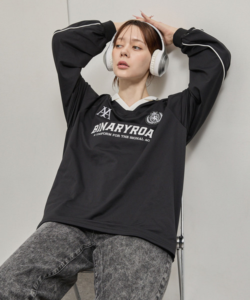 Alfred Alex(アルフレッドアレックス)の「【Alfred Alex】Oversized Soccer Game Shirt / オーバーサイズ サッカーゲームシャツ(Tシャツ/カットソー・メンズ・スミクロ/ライトグレー/ブラック/ワインレッド/ネイビー・L/M)」の7枚目の写真