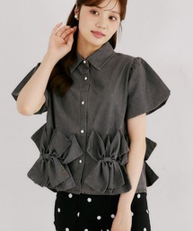 【ZOZO限定】裾リボン半袖デニムブラウス