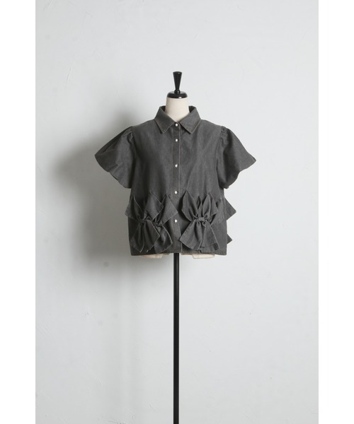 tocco closet（トッコ　クローゼット）の「【ZOZO限定】裾リボン半袖デニムブラウス（シャツ/ブラウス・レディース・ブラック/ネイビー・M）」の19枚目の写真
