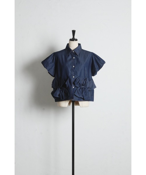 tocco closet（トッコ　クローゼット）の「【ZOZO限定】裾リボン半袖デニムブラウス（シャツ/ブラウス・レディース・ブラック/ネイビー・M）」の20枚目の写真