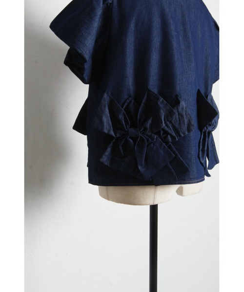 tocco closet（トッコ　クローゼット）の「【ZOZO限定】裾リボン半袖デニムブラウス（シャツ/ブラウス・レディース・ブラック/ネイビー・M）」の3枚目の写真