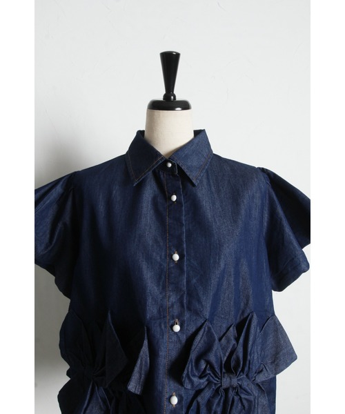 tocco closet（トッコ　クローゼット）の「【ZOZO限定】裾リボン半袖デニムブラウス（シャツ/ブラウス・レディース・ブラック/ネイビー・M）」の4枚目の写真