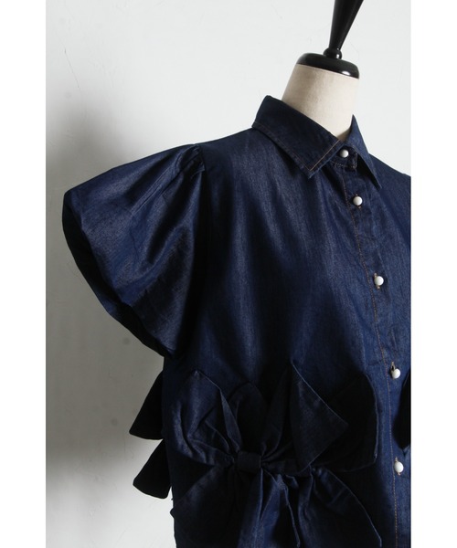 tocco closet（トッコ　クローゼット）の「【ZOZO限定】裾リボン半袖デニムブラウス（シャツ/ブラウス・レディース・ブラック/ネイビー・M）」の5枚目の写真