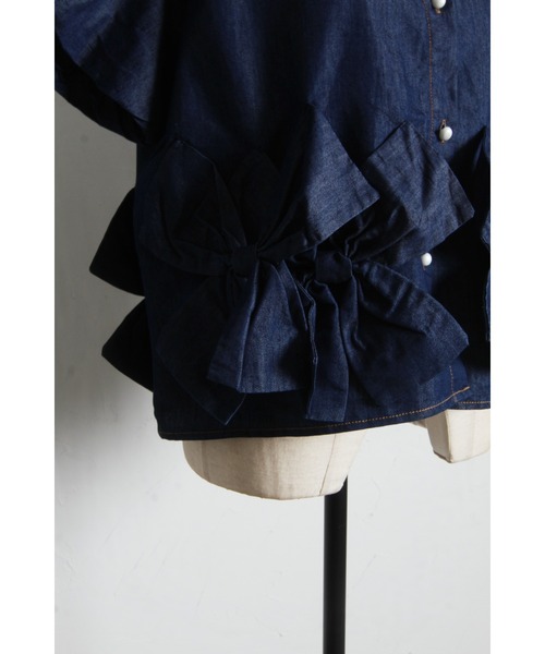 tocco closet（トッコ　クローゼット）の「【ZOZO限定】裾リボン半袖デニムブラウス（シャツ/ブラウス・レディース・ブラック/ネイビー・M）」の6枚目の写真