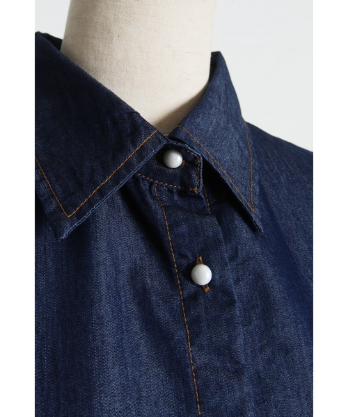 tocco closet（トッコ　クローゼット）の「【ZOZO限定】裾リボン半袖デニムブラウス（シャツ/ブラウス・レディース・ブラック/ネイビー・M）」の7枚目の写真