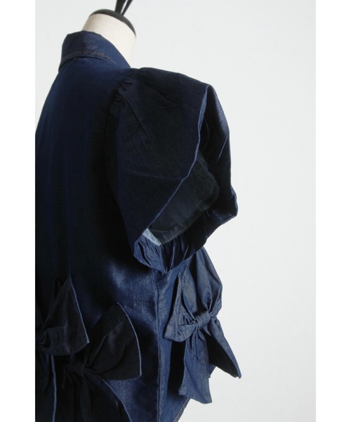 tocco closet（トッコ　クローゼット）の「【ZOZO限定】裾リボン半袖デニムブラウス（シャツ/ブラウス・レディース・ブラック/ネイビー・M）」の8枚目の写真