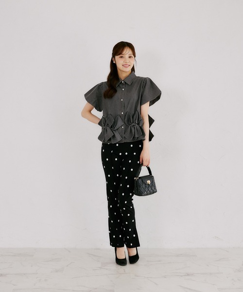 tocco closet（トッコ　クローゼット）の「【ZOZO限定】裾リボン半袖デニムブラウス（シャツ/ブラウス・レディース・ブラック/ネイビー・M）」の9枚目の写真