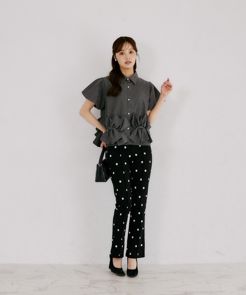 tocco closet（トッコ　クローゼット）の「【ZOZO限定】裾リボン半袖デニムブラウス（シャツ/ブラウス・レディース・ブラック/ネイビー・M）」の10枚目の写真
