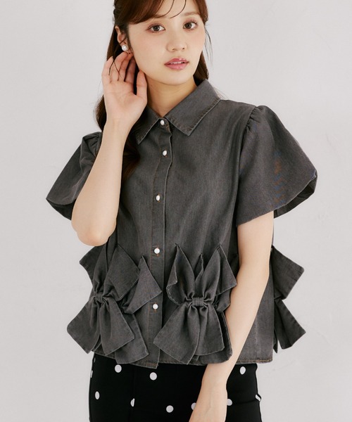 tocco closet（トッコ　クローゼット）の「【ZOZO限定】裾リボン半袖デニムブラウス（シャツ/ブラウス・レディース・ブラック/ネイビー・M）」の12枚目の写真