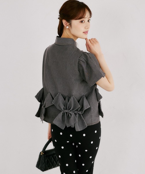 tocco closet（トッコ　クローゼット）の「【ZOZO限定】裾リボン半袖デニムブラウス（シャツ/ブラウス・レディース・ブラック/ネイビー・M）」の13枚目の写真