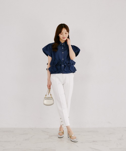 tocco closet（トッコ　クローゼット）の「【ZOZO限定】裾リボン半袖デニムブラウス（シャツ/ブラウス・レディース・ブラック/ネイビー・M）」の14枚目の写真