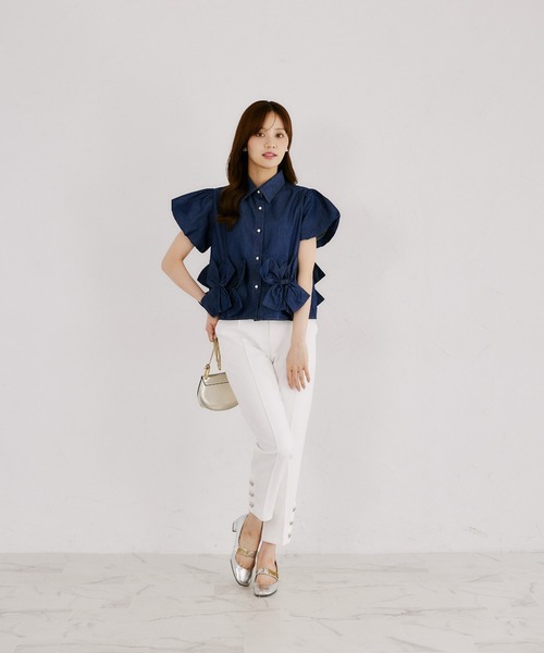 tocco closet（トッコ　クローゼット）の「【ZOZO限定】裾リボン半袖デニムブラウス（シャツ/ブラウス・レディース・ブラック/ネイビー・M）」の15枚目の写真