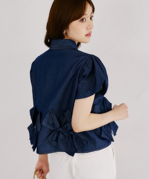 tocco closet（トッコ　クローゼット）の「【ZOZO限定】裾リボン半袖デニムブラウス（シャツ/ブラウス・レディース・ブラック/ネイビー・M）」の18枚目の写真