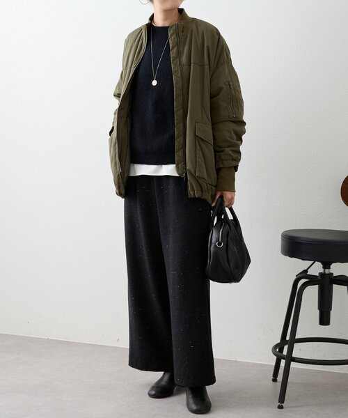 BEARDSLEY(ビアズリー)の「カラーネップウエストリブパンツ(スカート・レディース・ブラック/グレー・0/1/2)」の3枚目の写真