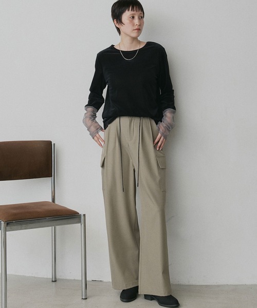 ad thie(アドティエ)の「袖切替 シアー ベロア トップス(Tシャツ/カットソー・レディース・ライトブルー/ブラウン/ブラック/アイボリー・FREE)」の6枚目の写真