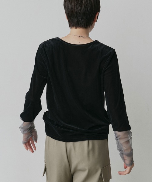 ad thie(アドティエ)の「袖切替 シアー ベロア トップス(Tシャツ/カットソー・レディース・ライトブルー/ブラウン/ブラック/アイボリー・FREE)」の10枚目の写真