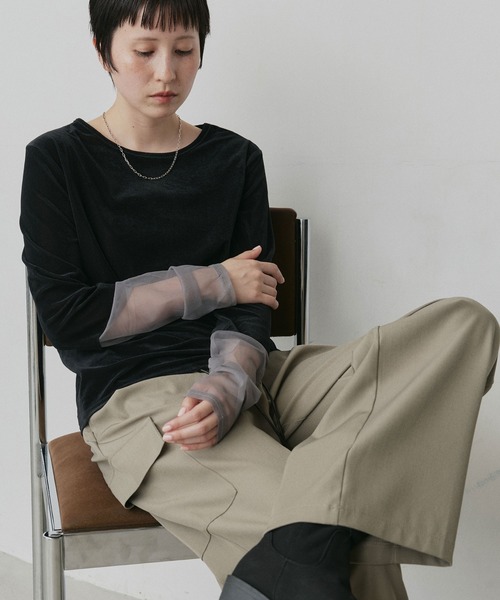 ad thie(アドティエ)の「袖切替 シアー ベロア トップス(Tシャツ/カットソー・レディース・ライトブルー/ブラウン/ブラック/アイボリー・FREE)」の12枚目の写真