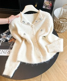 パール ビジュー ニットカーディガン