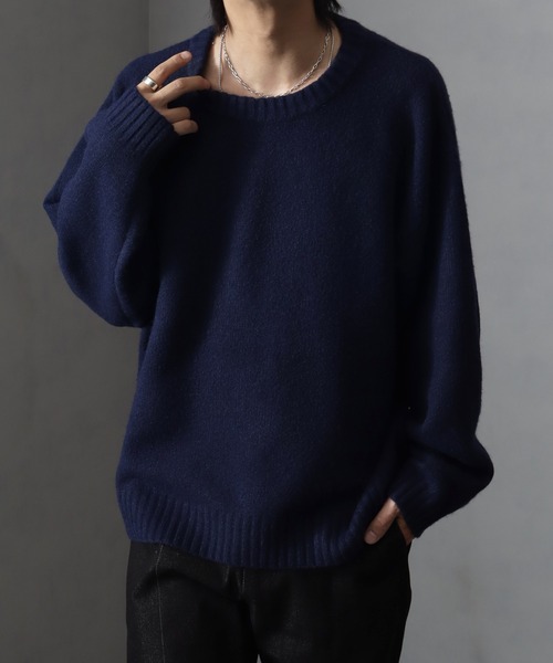 welise（ウェライズ）の「【welise/ウェライズ】ウールブレンドスムース ルーズネック ショート丈ニット（ニット/セーター・メンズ・ダークブルー/ホワイト/ボルドー/チャコールグレー・L/M/S）」の3枚目の写真