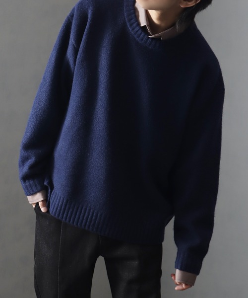 welise（ウェライズ）の「【welise/ウェライズ】ウールブレンドスムース ルーズネック ショート丈ニット（ニット/セーター・メンズ・ダークブルー/ホワイト/ボルドー/チャコールグレー・L/M/S）」の6枚目の写真