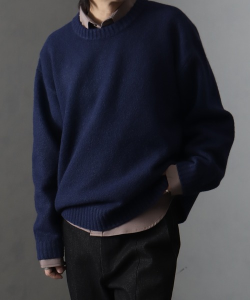 welise（ウェライズ）の「【welise/ウェライズ】ウールブレンドスムース ルーズネック ショート丈ニット（ニット/セーター・メンズ・ダークブルー/ホワイト/ボルドー/チャコールグレー・L/M/S）」の5枚目の写真