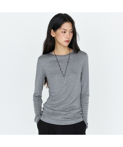 MONGDOL(モンドル)の「ウールテンセル ラウンドネック長袖Tシャツ MDTS111_6 カラー(Tシャツ/カットソー・レディース・ホワイト/ブラック/グレー系/パープル系/スカイブルー/オリーブ・S/M)」の3枚目の写真
