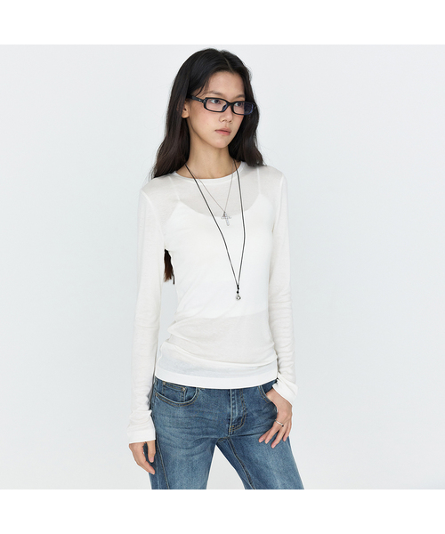 MONGDOL(モンドル)の「ウールテンセル ラウンドネック長袖Tシャツ MDTS111_6 カラー(Tシャツ/カットソー・レディース・ホワイト/ブラック/グレー系/パープル系/スカイブルー/オリーブ・S/M)」の1枚目の写真