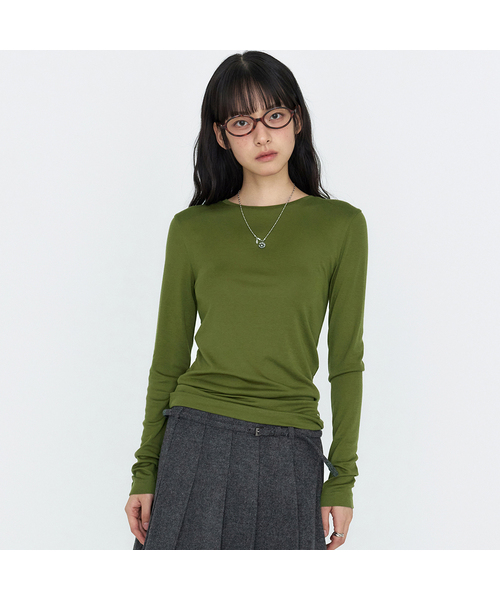 MONGDOL(モンドル)の「ウールテンセル ラウンドネック長袖Tシャツ MDTS111_6 カラー(Tシャツ/カットソー・レディース・ホワイト/ブラック/グレー系/パープル系/スカイブルー/オリーブ・S/M)」の4枚目の写真