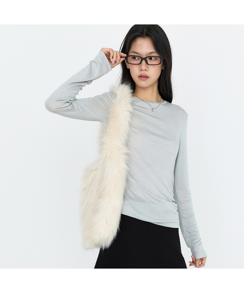 MONGDOL(モンドル)の「ウールテンセル ラウンドネック長袖Tシャツ MDTS111_6 カラー(Tシャツ/カットソー・レディース・ホワイト/ブラック/グレー系/パープル系/スカイブルー/オリーブ・S/M)」の5枚目の写真