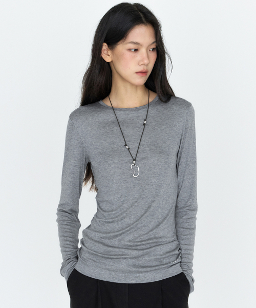 MONGDOL(モンドル)の「ウールテンセル ラウンドネック長袖Tシャツ MDTS111_6 カラー(Tシャツ/カットソー・レディース・ホワイト/ブラック/グレー系/パープル系/スカイブルー/オリーブ・S/M)」の7枚目の写真