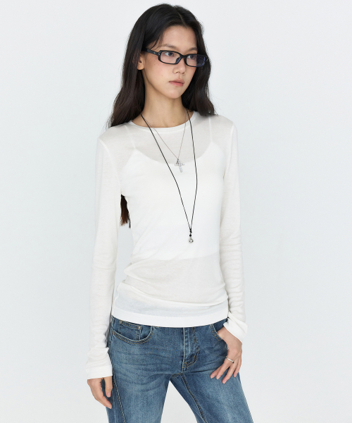 MONGDOL(モンドル)の「ウールテンセル ラウンドネック長袖Tシャツ MDTS111_6 カラー(Tシャツ/カットソー・レディース・ホワイト/ブラック/グレー系/パープル系/スカイブルー/オリーブ・S/M)」の9枚目の写真