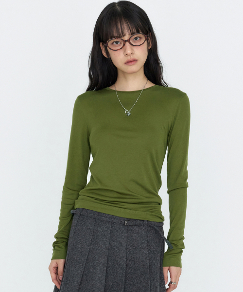 MONGDOL(モンドル)の「ウールテンセル ラウンドネック長袖Tシャツ MDTS111_6 カラー(Tシャツ/カットソー・レディース・ホワイト/ブラック/グレー系/パープル系/スカイブルー/オリーブ・S/M)」の13枚目の写真