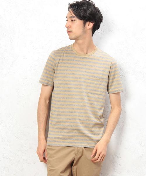 green label relaxing(グリーンレーベルリラクシング)の「KC ◎GIZA ボーダー ポケット C/N Tシャツ◆(Tシャツ/カットソー・メンズ・ホワイト/ネイビー/ベージュ・MEDIUM/SMALL/LARGE/X-LARGE)」の2枚目の写真