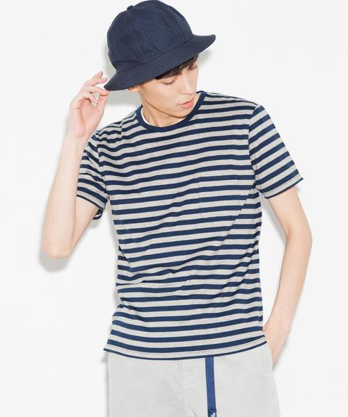 green label relaxing(グリーンレーベルリラクシング)の「KC ◎GIZA ボーダー ポケット C/N Tシャツ◆(Tシャツ/カットソー・メンズ・ホワイト/ネイビー/ベージュ・MEDIUM/SMALL/LARGE/X-LARGE)」の3枚目の写真