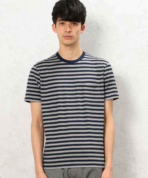 green label relaxing(グリーンレーベルリラクシング)の「KC ◎GIZA ボーダー ポケット C/N Tシャツ◆(Tシャツ/カットソー・メンズ・ホワイト/ネイビー/ベージュ・MEDIUM/SMALL/LARGE/X-LARGE)」の5枚目の写真