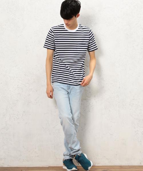 green label relaxing(グリーンレーベルリラクシング)の「KC ◎GIZA ボーダー ポケット C/N Tシャツ◆(Tシャツ/カットソー・メンズ・ホワイト/ネイビー/ベージュ・MEDIUM/SMALL/LARGE/X-LARGE)」の14枚目の写真