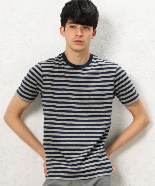 green label relaxing(グリーンレーベルリラクシング)の「KC ◎GIZA ボーダー ポケット C/N Tシャツ◆(Tシャツ/カットソー・メンズ・ホワイト/ネイビー/ベージュ・MEDIUM/SMALL/LARGE/X-LARGE)」の16枚目の写真
