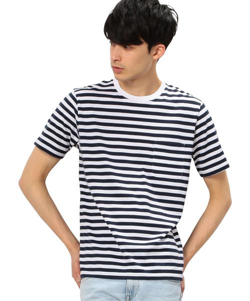 green label relaxing(グリーンレーベルリラクシング)の「KC ◎GIZA ボーダー ポケット C/N Tシャツ◆(Tシャツ/カットソー・メンズ・ホワイト/ネイビー/ベージュ・MEDIUM/SMALL/LARGE/X-LARGE)」の17枚目の写真