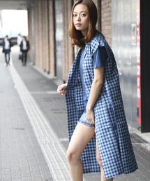 Denime | インディゴチェックガウン(シャツワンピース)
