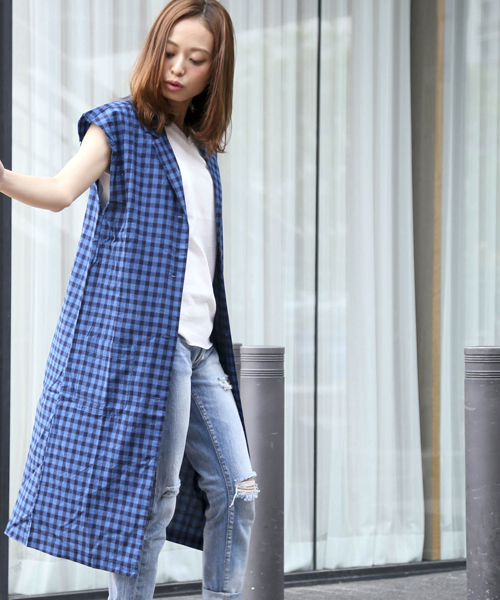 Denime（ドゥニーム）の「インディゴチェックガウン（シャツワンピース・レディース・インディゴブルー/ライトインディゴブルー・FREE）」の11枚目の写真