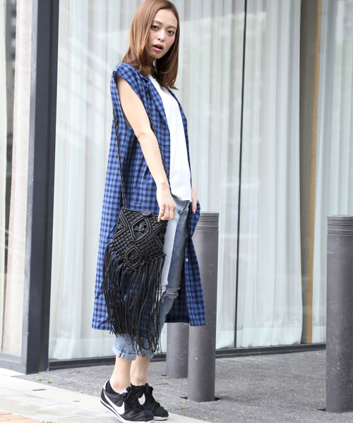 Denime（ドゥニーム）の「インディゴチェックガウン（シャツワンピース・レディース・インディゴブルー/ライトインディゴブルー・FREE）」の13枚目の写真
