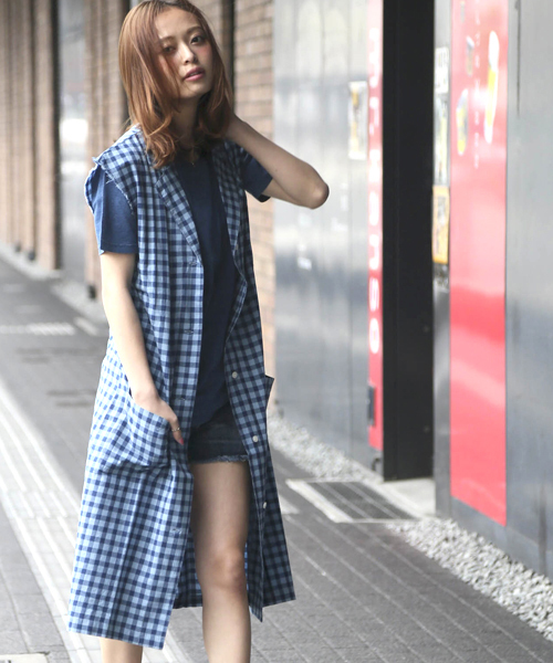 Denime（ドゥニーム）の「インディゴチェックガウン（シャツワンピース・レディース・インディゴブルー/ライトインディゴブルー・FREE）」の5枚目の写真