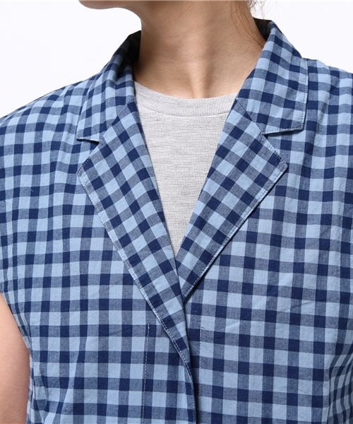 Denime（ドゥニーム）の「インディゴチェックガウン（シャツワンピース・レディース・インディゴブルー/ライトインディゴブルー・FREE）」の7枚目の写真