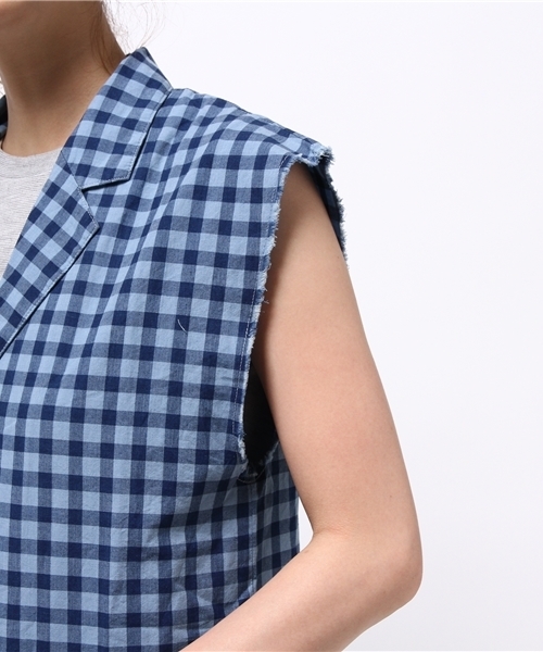 Denime（ドゥニーム）の「インディゴチェックガウン（シャツワンピース・レディース・インディゴブルー/ライトインディゴブルー・FREE）」の8枚目の写真