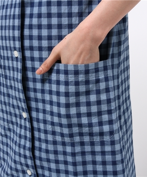 Denime（ドゥニーム）の「インディゴチェックガウン（シャツワンピース・レディース・インディゴブルー/ライトインディゴブルー・FREE）」の9枚目の写真