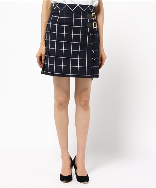 BLUE LABEL CRESTBRIDGE（ブルーレーベルクレストブリッジ）の「ウインドウペンチェックジャガード　キルトスカート（スカート・レディース・ネイビー/ベージュ・38/36/34）」の5枚目の写真