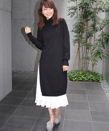 MICOAMERI | タートルニットプリーツコンビワンピース(ワンピース)